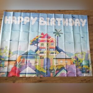 Colorful  Bluey House Happy Birthday Backdrop